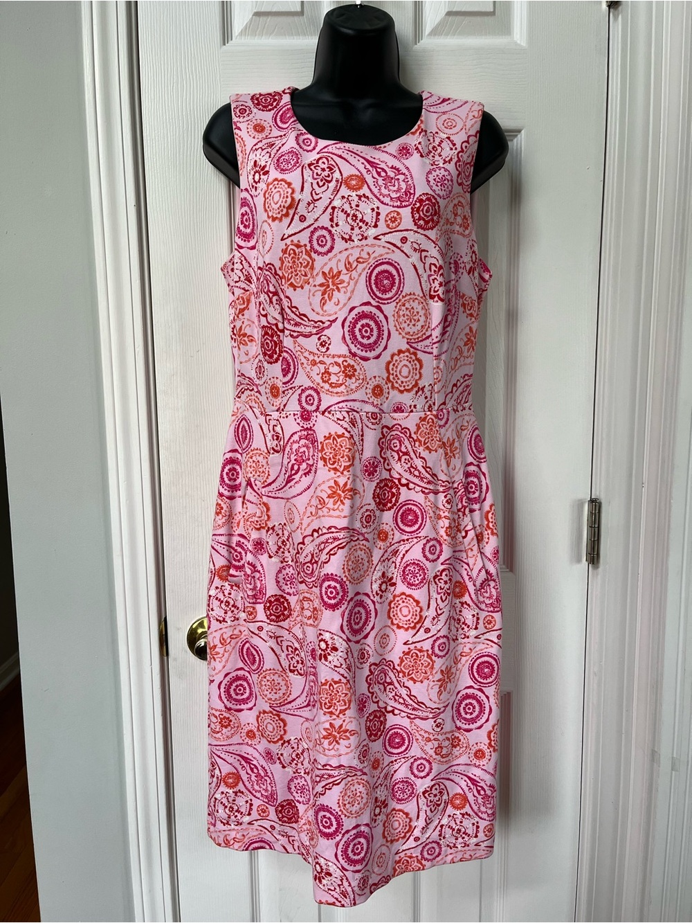 Lands' End Pink & Orange Paisley-Print Sleeveless Midi Dress